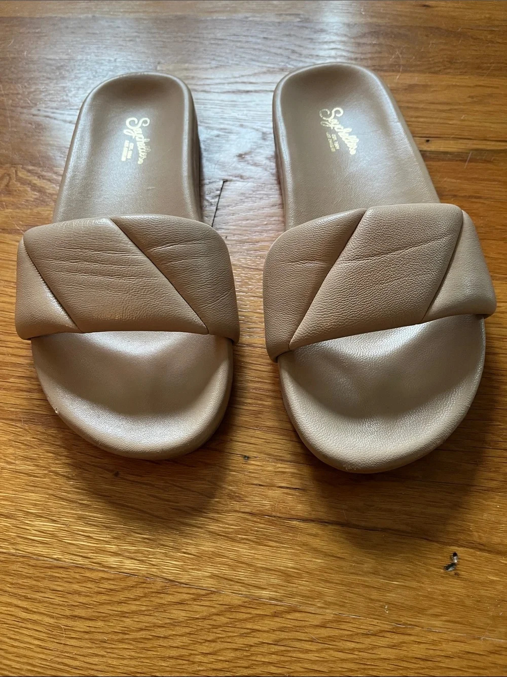 Seychelles Taupe Padded Crossover Slide Sandals